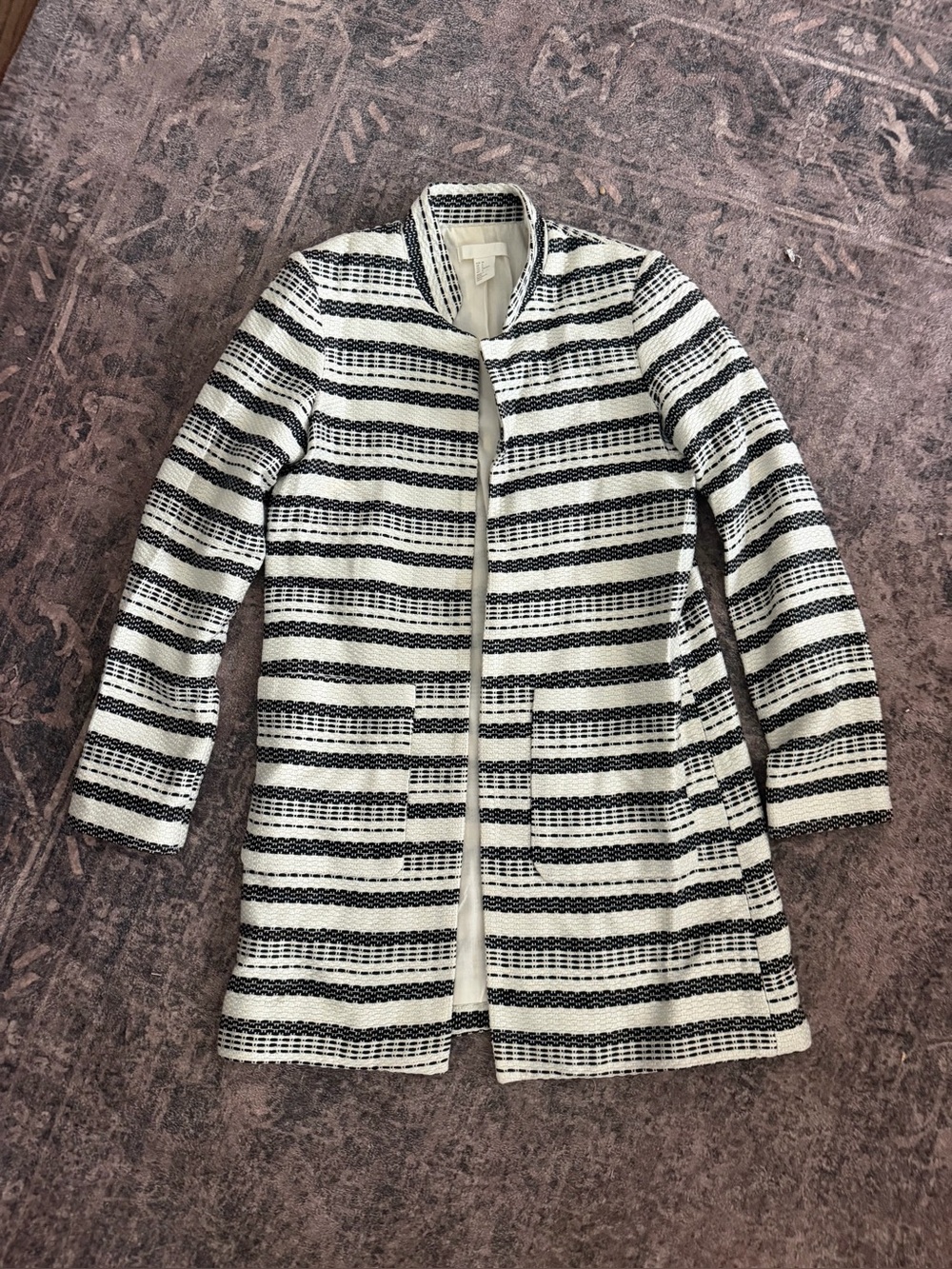 H&M Black and White Striped Knit Longline Cardigan